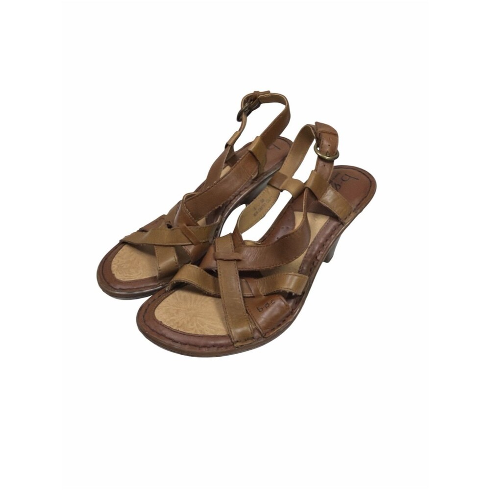 b.o.c Born Concept Leather Slingback Sandals Size 8 Brown Comfort Heeled Sandals